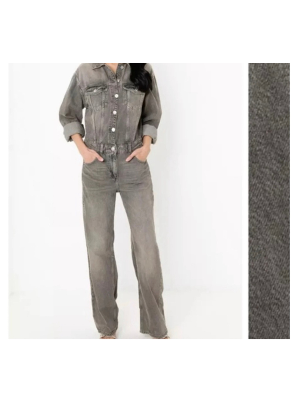 Women's ZARA Gray Denim Jumpsuit Coveralls Size Medium - Picture 1 of 9